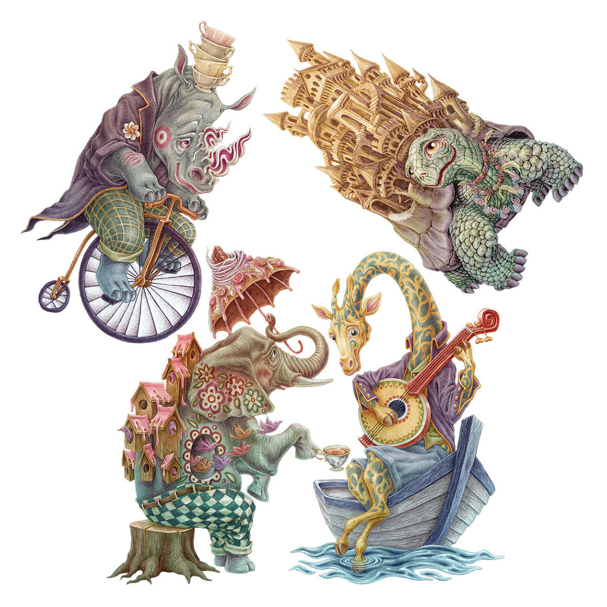 WANDAUFKLEBER 100x132cm - Pastellkreaturen - Multicolor, Kunststoff (100/132/0.1cm) - Wallfluent