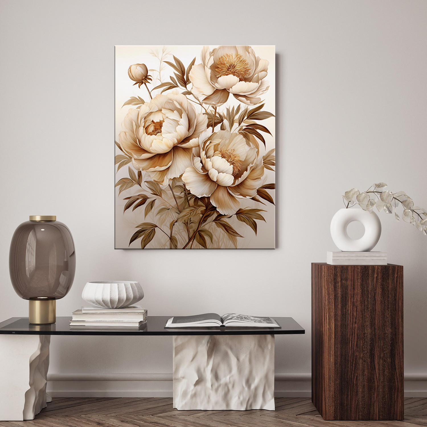 WANDBILD sepia pfingstrose blumen natura - Beige, Textil (40/60cm) - Feeby