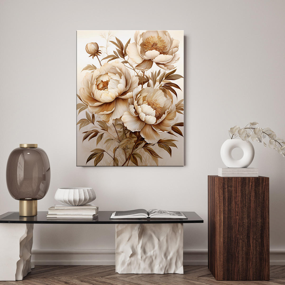 WANDBILD sepia pfingstrose blumen natura - Beige, Textil (40/60cm) - Feeby