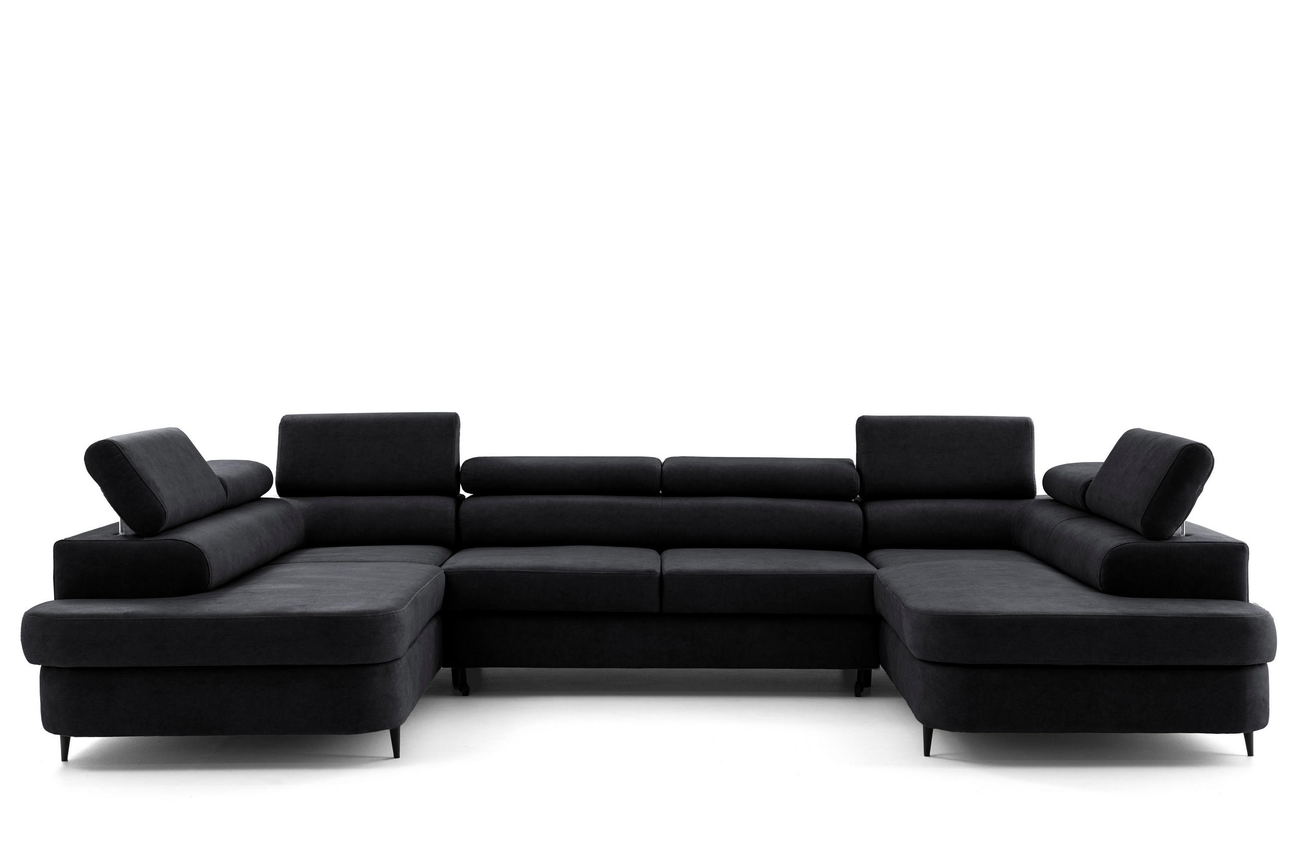 ECKSOFA U-Form PRIAM U2 mit Schlaffunktion 126x270 Velours Schwarz - Chromfarben/Schwarz, Holz/Textil (350/91/203cm) - Muffo