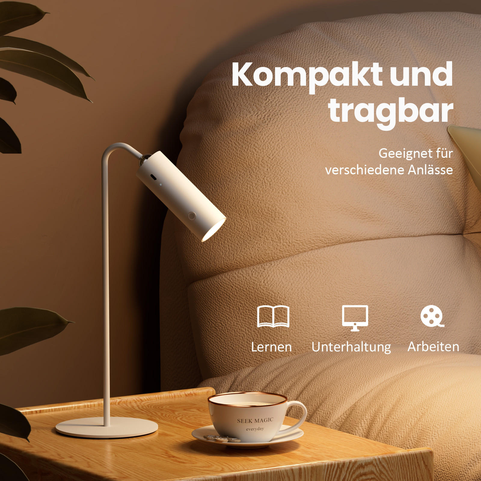 SCHREIBTISCHLAMPE LED Dimmbar Kabellos Weiß - Weiß, Metall (33/12/33cm) - EMKE