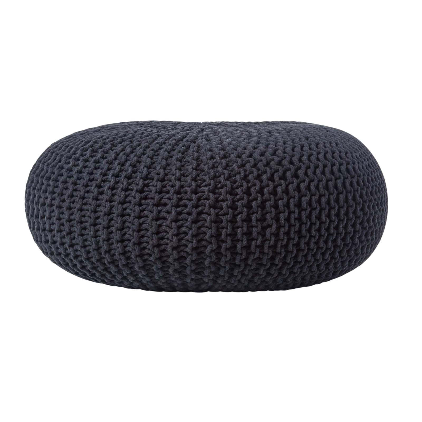 Homescapes Strick-Pouf Schwarz 70x23x70 cm