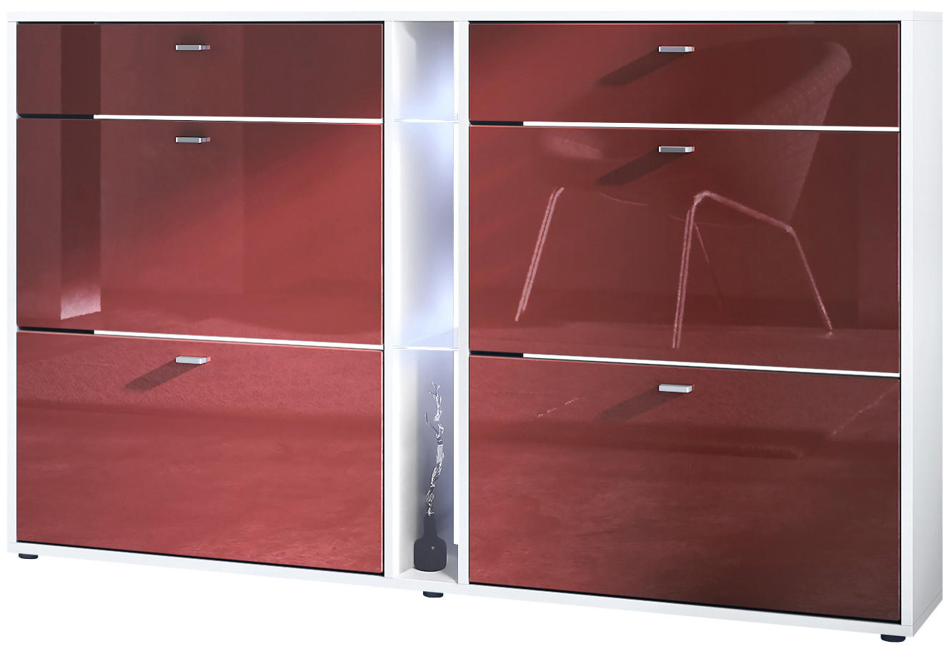 SCHUHSCHRANK Today Fronten in Bordeaux Hochglanz - Bordeaux, Holzwerkstoff (155.5/95/28cm) - Vladon