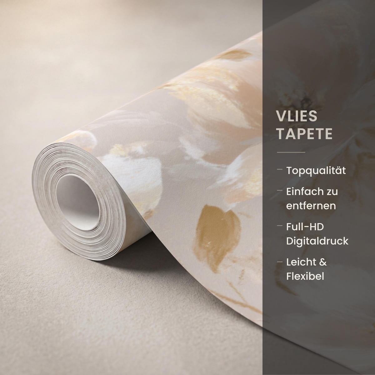 TAPETE - Blumen - künstlerisch - Gold - 400x200 cm - Beige, Papier (400/200cm) - OnlyWow
