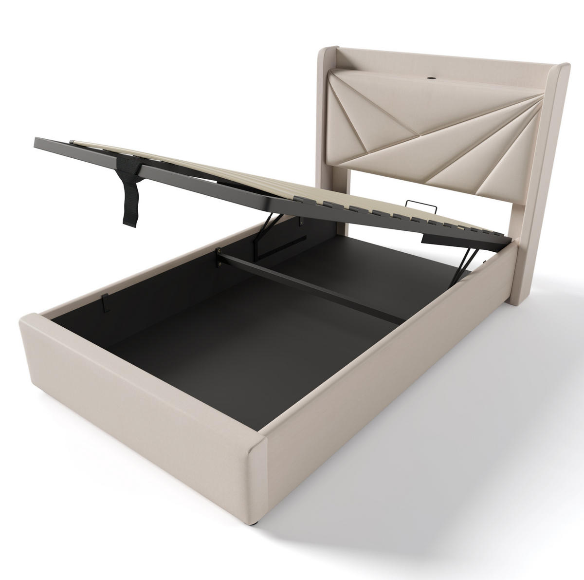 POLSTERBETT 90/200 cm Beige mit Bettkasten, Lattenrost und USB- und Type-C-Anschlüssen - Beige, Textil (90/200cm) - Flora Grace