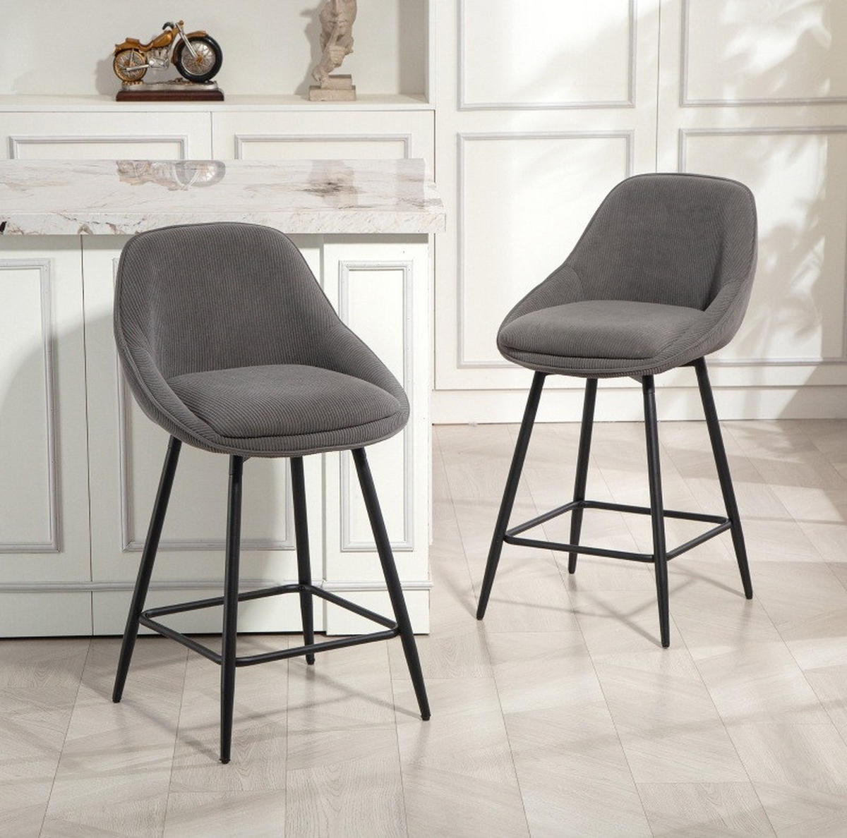 BARHOCKER 2er-Set drehbar 65 cm Polyester Gray - Grau, Metall (49/88/52cm) - Meubliv