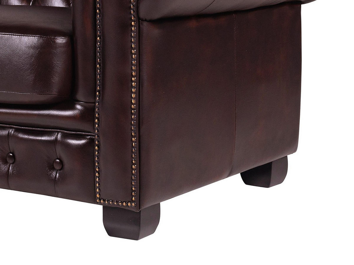 CHESTERFIELD Ledersofa 4-Sitzer - Büffelleder - Rotbraun - BRENTON - Bordeaux, Leder (240/73/99cm) - Vente-Unique