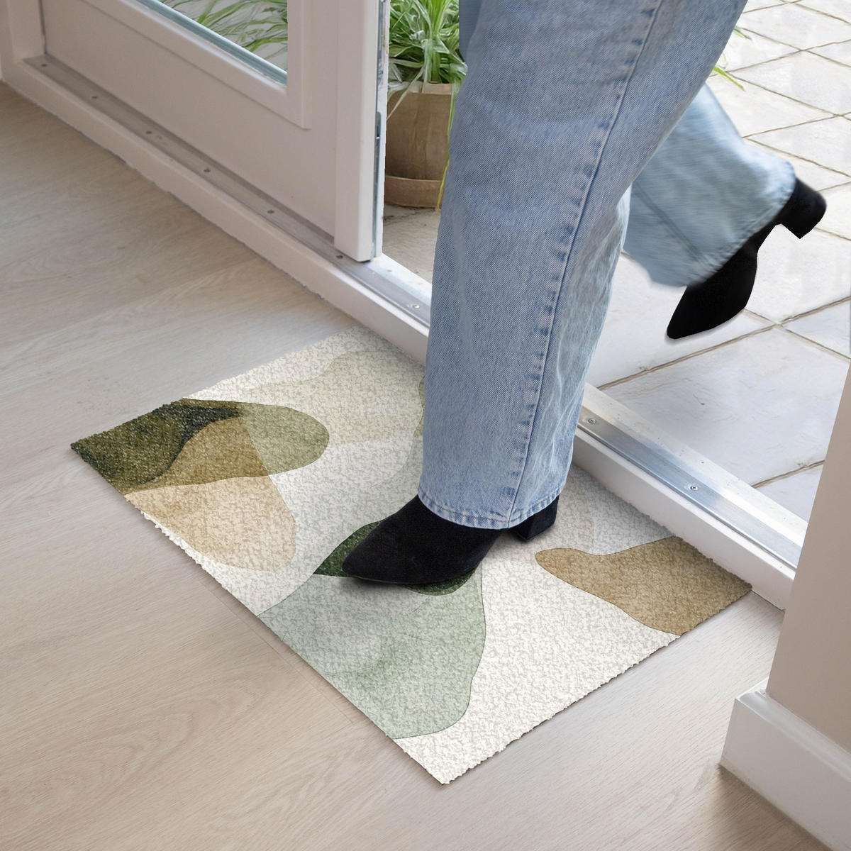 FUSSMATTE Japandi - Abstrakt - Grün 60x40 cm - Multicolor, Kunststoff (60/0.4cm) - MuchoWow