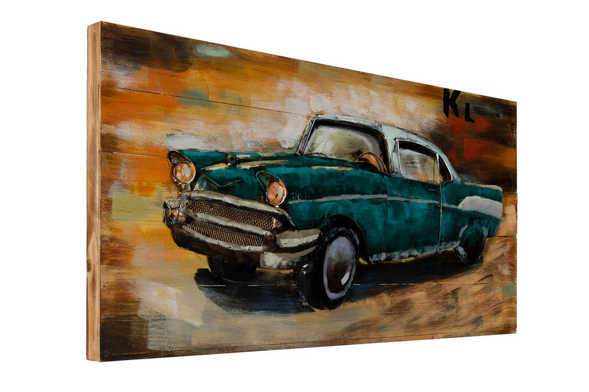 WANDBILD Blau 100/50 cm - Blau/Braun, Holz/Metall (3.5/50cm) - KUNSTLOFT