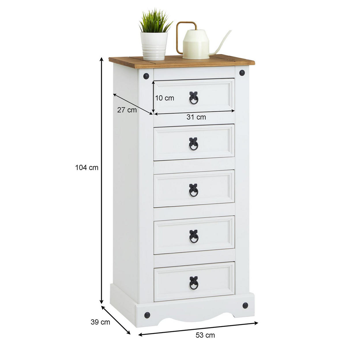 KOMMODE CAMPO weiß/braun - Weiß/Braun, Holz (53/104/39cm) - CARO-Möbel