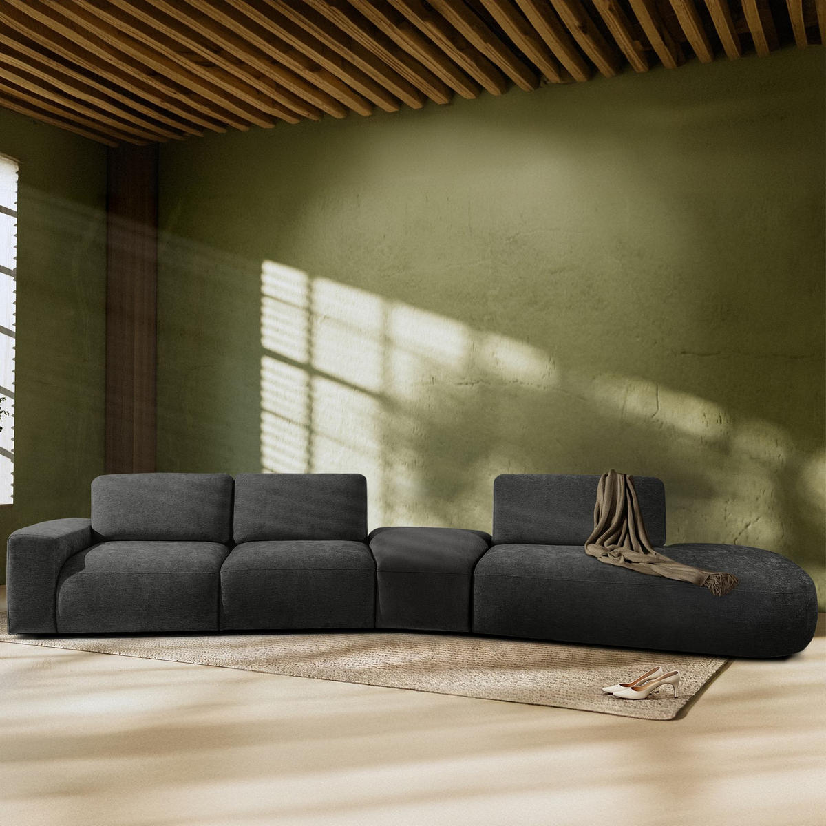 5-SITZER ECKSOFA ZUCCO Chenille rechts, Anthrazit - Anthrazit, Textil (430/84/105cm) - KONSIMO®