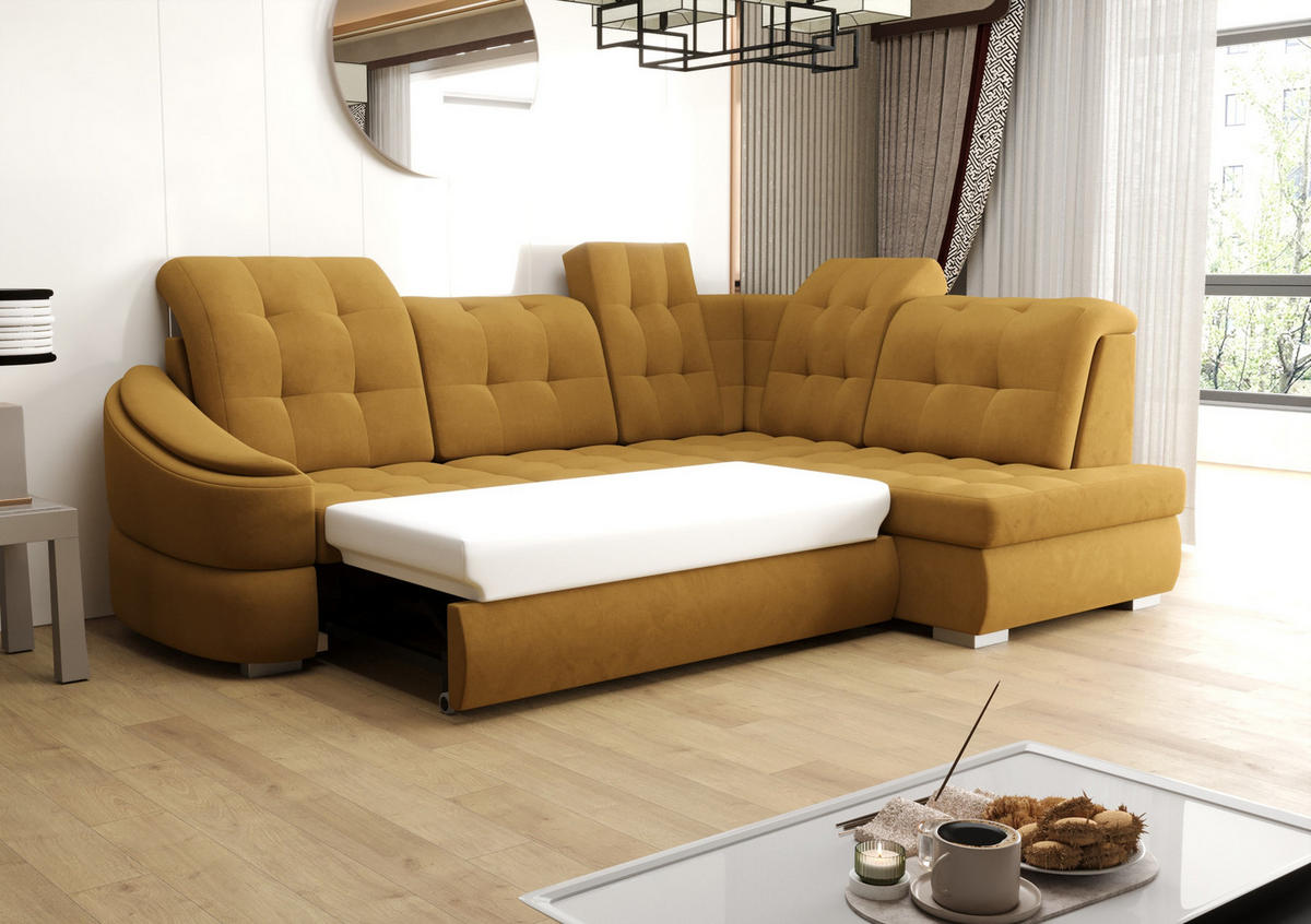 ECKSOFA KONGO RBN09, Eckcouch in L-Form mit Schlaffunktion, Farbe: Rosa, Velourstoff, Ottomane Rechts - Rosa, Textil (260/180cm) - O-Sofa