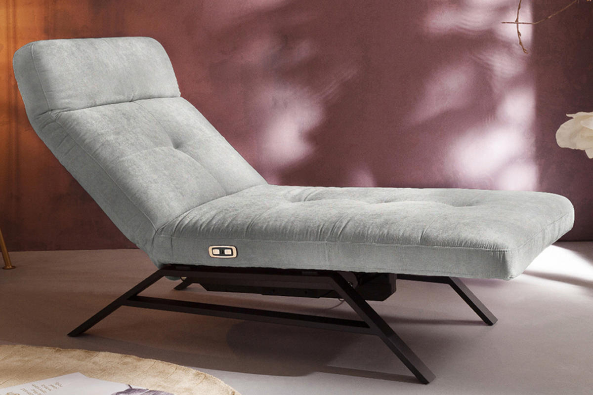 LIEGE MIT MOTORISCHER RELAXFUNKTION AMERIVA Silber Velvet Relaxfunktion - Silberfarben/Schwarz, Textil (80/110/158cm) - KAWOLA