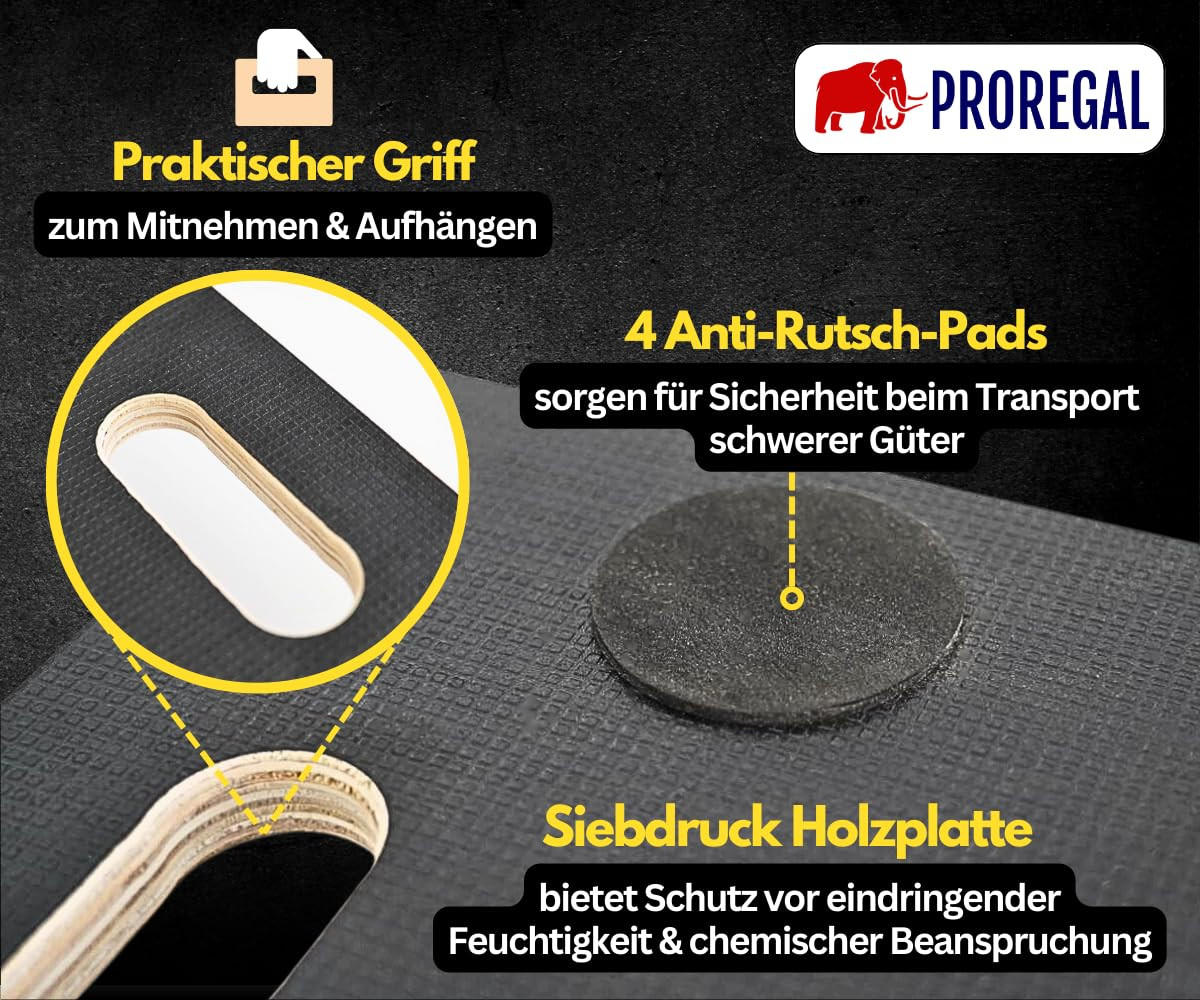 TRANSPORTROLLER 2er-Set mit 4 Rollen 11,5x30x60cm Traglast 200kg Siebdruck Holzplatte Schwarz - Schwarz, Holzwerkstoff (60/30/11.5cm) - PROREGAL