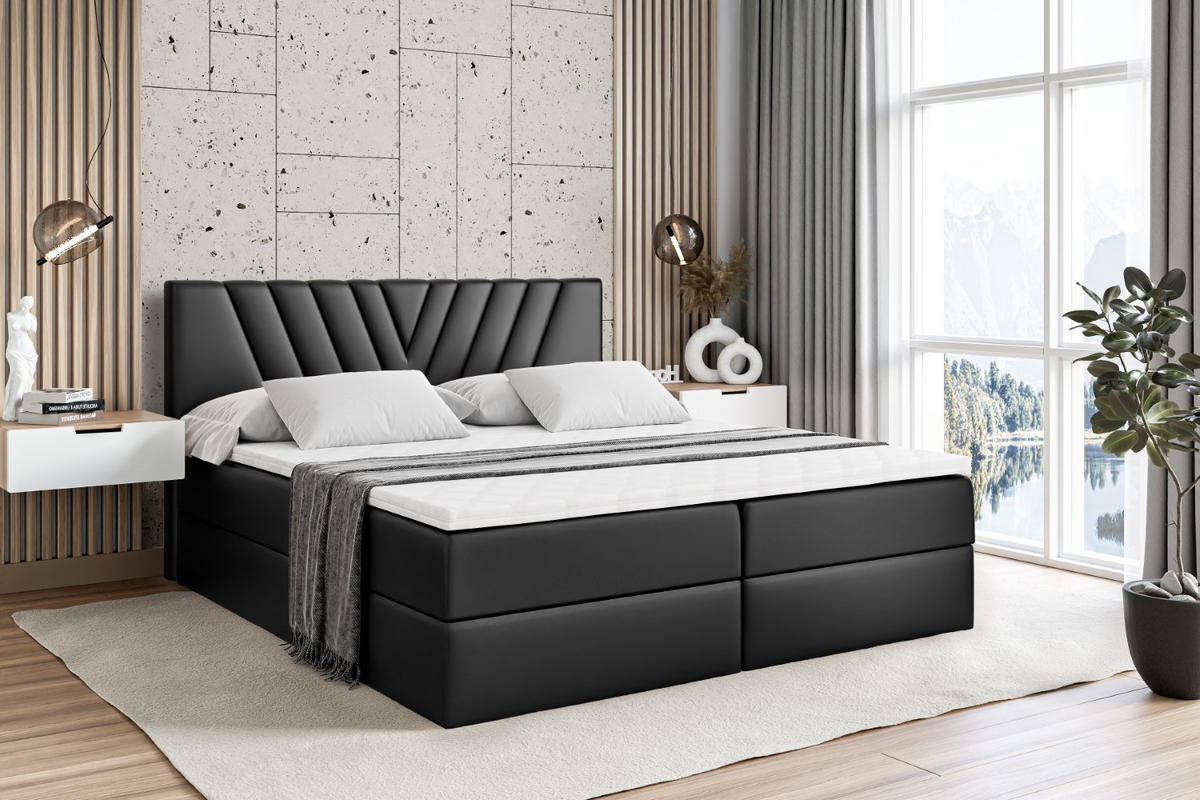 BOXBETT mit Matratze H3 und Lattenrost - ERNINA - 200x200 cm Schwarz Hochglanz - Schwarz Hochglanz, Holzwerkstoff (200/200cm) - ALTDECOR