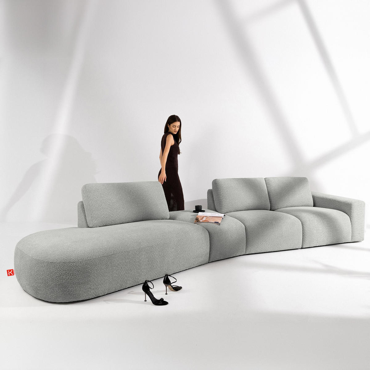 5-SITZER ECKSOFA ZUCCO Boucle links, Hellgrau - Hellgrau, Textil (430/84/105cm) - KONSIMO®