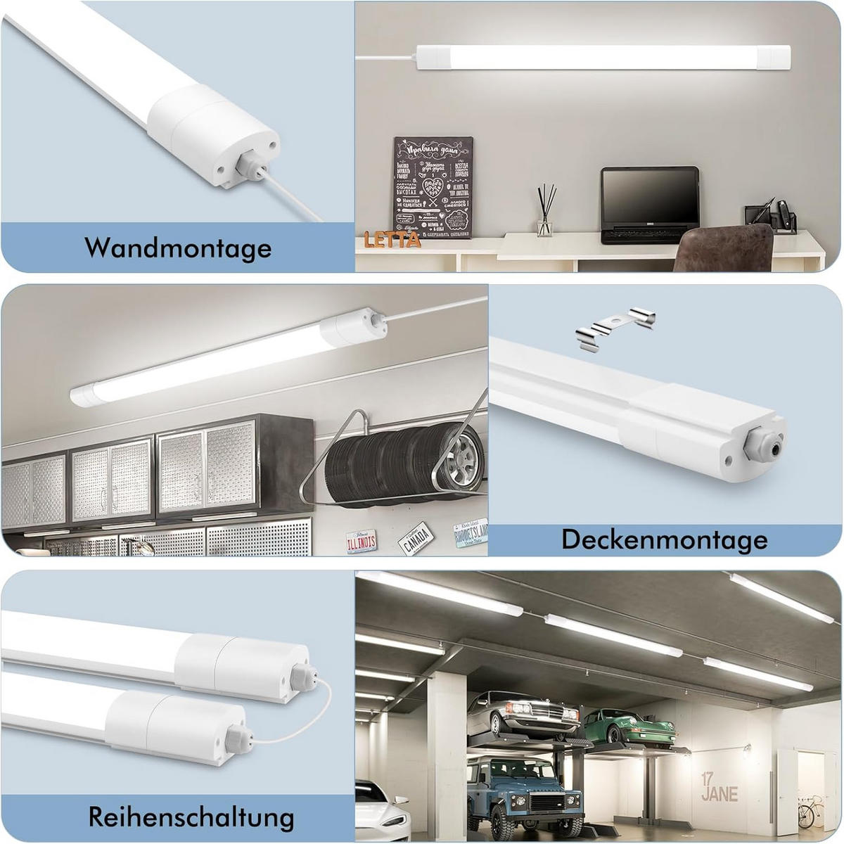 GARTENLEUCHTE TR1415 LED Feuchtraumleuchte IP65 58/6.5/4.1 CM Verbindbar - Weiß, Kunststoff (58/6.5/4.1cm) - LOVHAUS