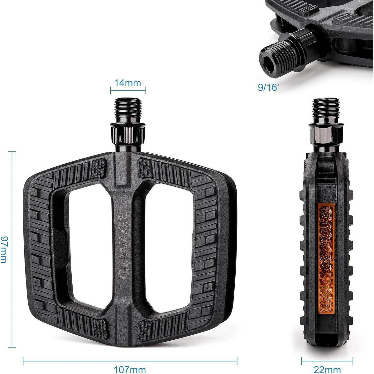 FAHRRADPEDALE City/Trekking 111 x 109 mm mit StVZO Reflektoren - Schwarz, Kunststoff (10.9/1.5/11cm)