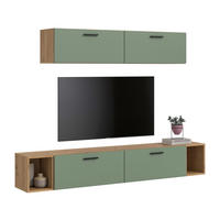 WOHNKOMBINATION THE ONE (B/H/T: ca. 202/184/34 cm) in Artisan Oak Nachbildung/Smoke Green - Eiche Artisan, Holzwerkstoff (202/184/34cm)