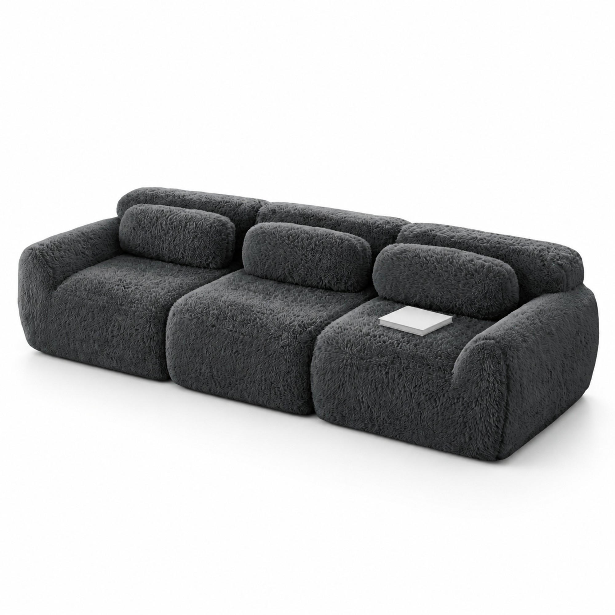 ECKSOFA mit Plüschbezug Grau 291x104x73 cm, modular, mit rutschfester Basis - Grau, Textil (104/291cm) - IVMEU