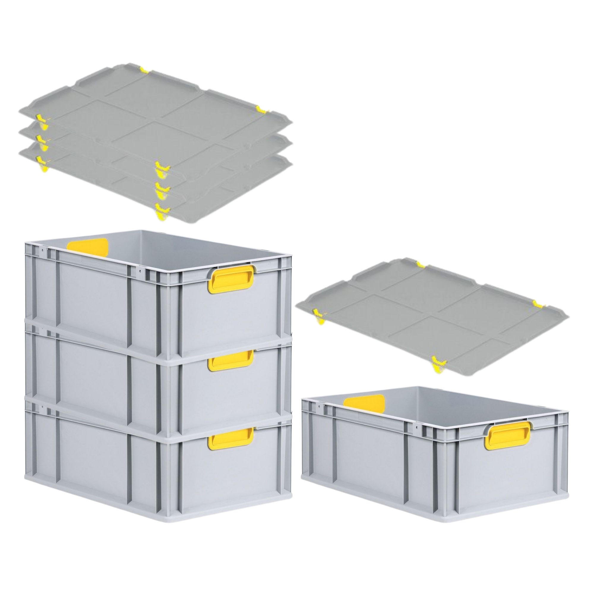 EUROBOX 4x Nextgen Color Mit Auflagedeckel 22x40x60cm Griffe Gelb Geschlossen - Gelb, Kunststoff (40/22/60cm) - PROREGAL