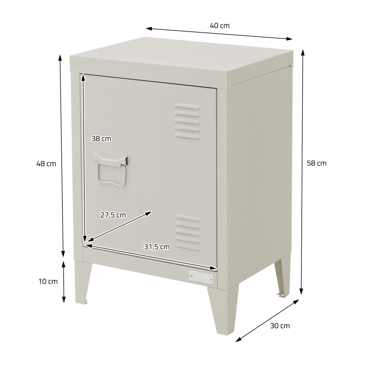 NACHTTISCH Hellgrau 40x30x58 cm aus Stahl - Hellgrau, Metall (40/58/30cm) - ML-DESIGN