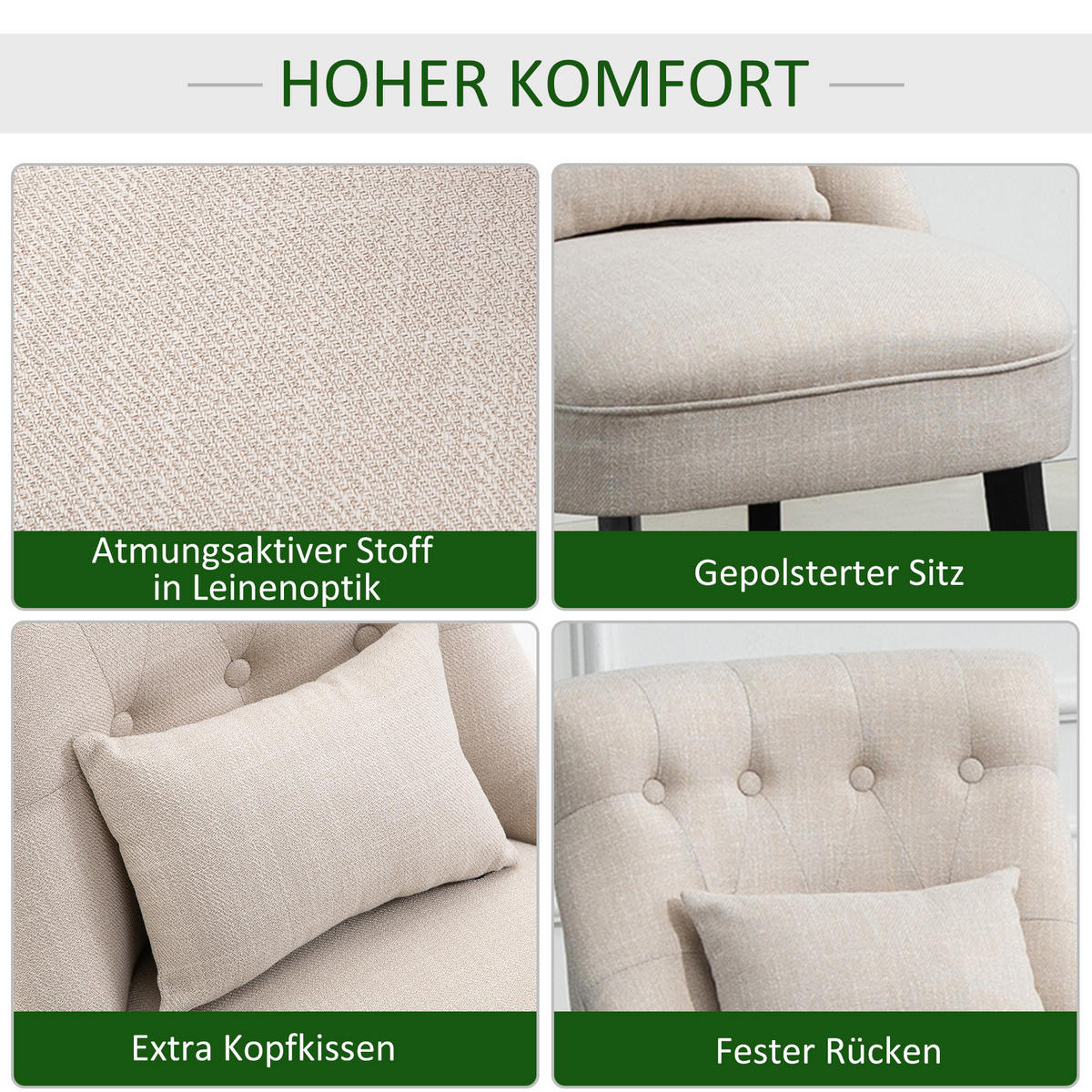 RELAXSESSEL, Sessel mit Rückenkissen, 52,5 x 69 x 77 cm, Cremeweiß - Weiß, Textil (52.5/77/69cm) - HOMCOM