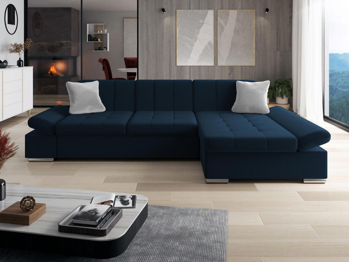 ECKSOFA Malwi, Seite: Rechts - Dunkelblau, Holz/Textil (278/161cm) - MIRJAN24