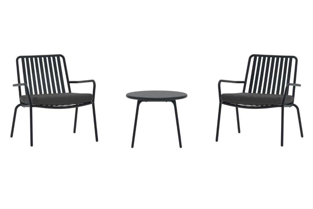 LOUNGE-SET, Mykonos, Schwarz, Stahl, 50 x 50 x 40 cm, 3-teilig - Schwarz, Metall - ebuy24