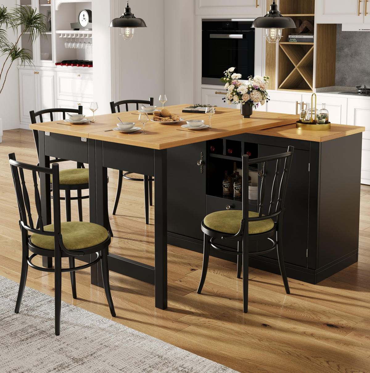 BARTISCH ausziehbar 120-180 cm mit Stauraum MDF Schwarz/Natur - Schwarz, Holzwerkstoff (40/76/180cm) - Meubliv