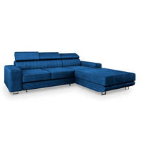 ECKSOFA NOTO R-S Blau Velours-Stoff mit Schlaffunktion - Blau, Holz (267/190cm) - MASSENO