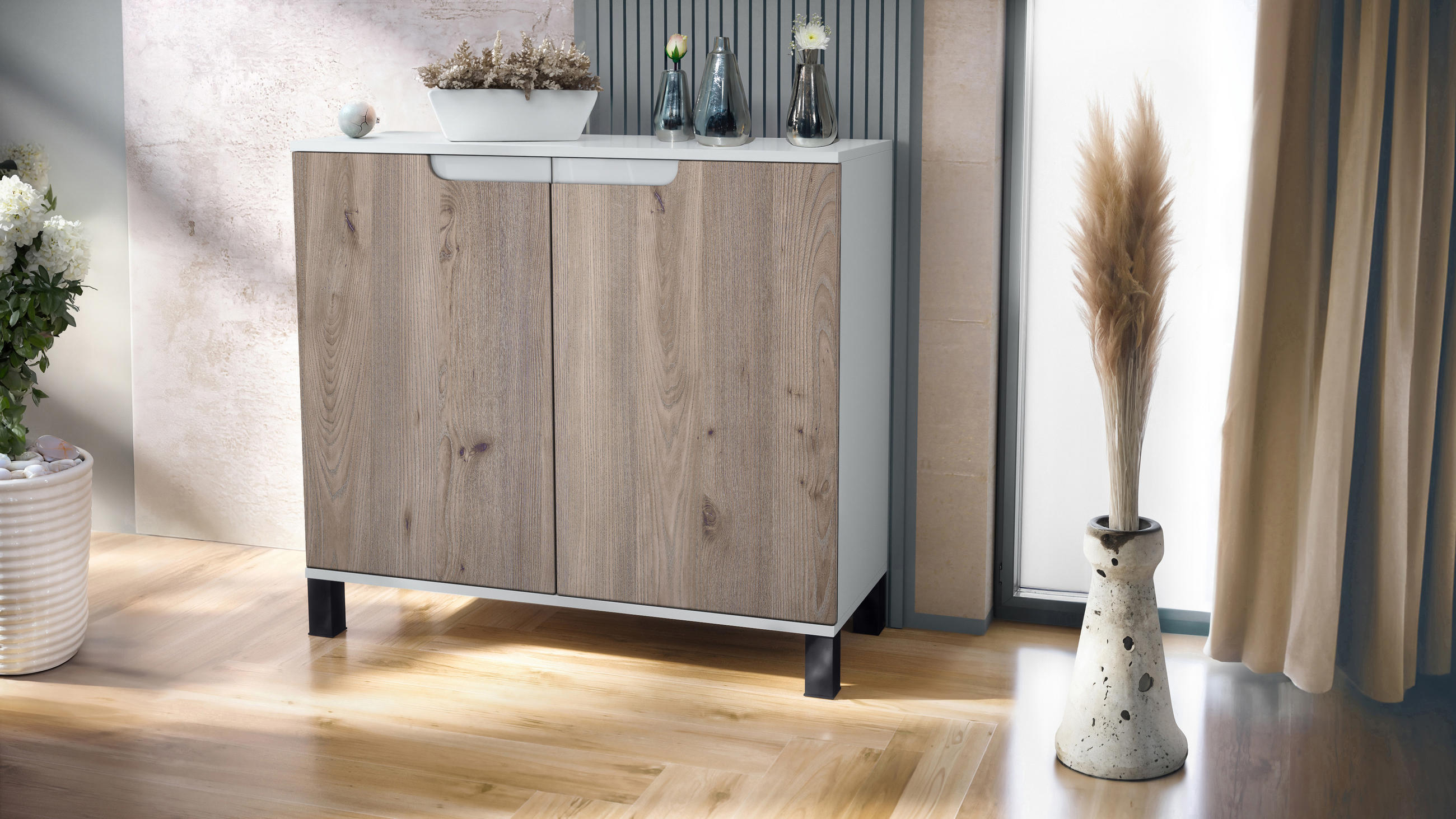 KOMMODE Sylt Eiche Nordic - Silbereichenfarben, Holzwerkstoff (92.5/84.5/35cm) - Vladon