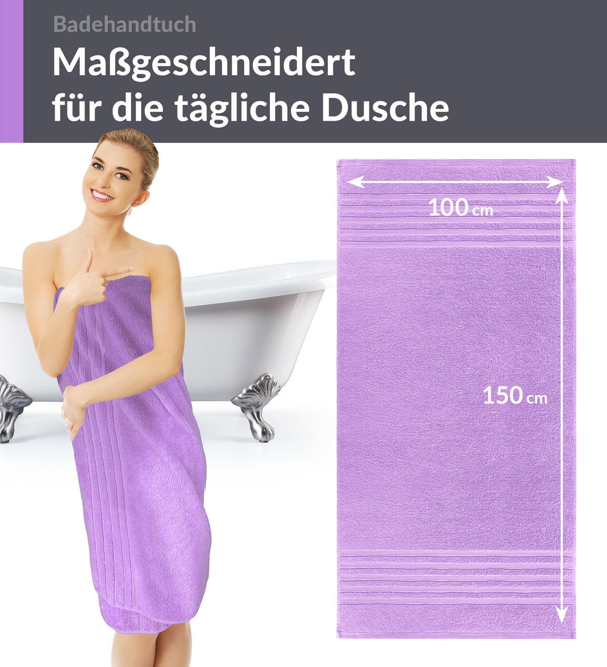 BADETUCH London Flieder Lila 2er Set 100x150 - Flieder, Textil (100/150cm) - Lashuma