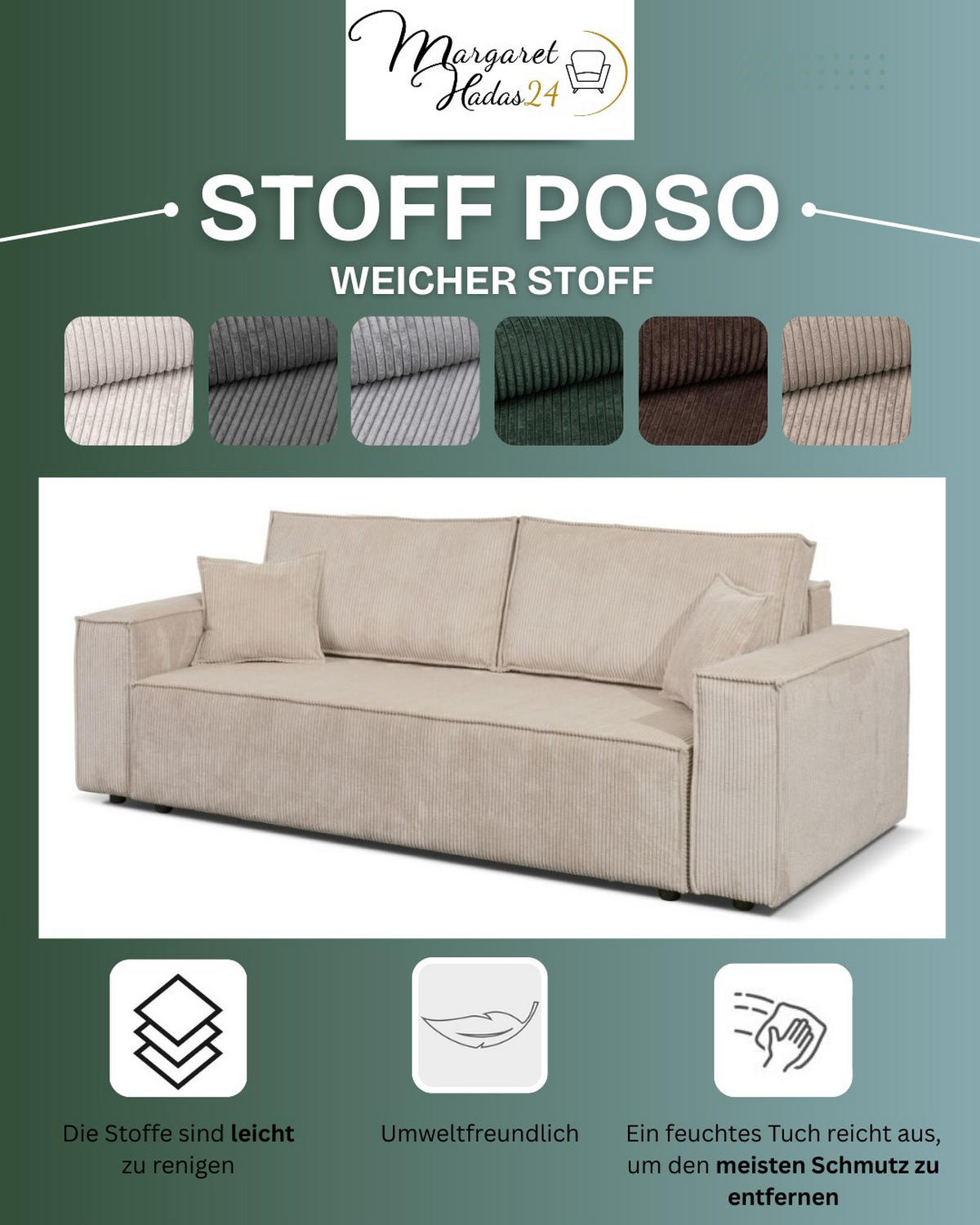 SOFA Passio III 250 x 105 cm, mit Schlaffunktion und Bettkasten, grün - Grün, Kunststoff (250/98/105cm) - Margaret Hadas24
