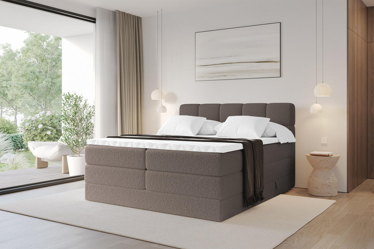 BOXBETT mit Matratze H3/H4 - FAMA KING - 180x200 cm Braun Quelle - Braun, Holzwerkstoff (180/200cm) - ALTDECOR