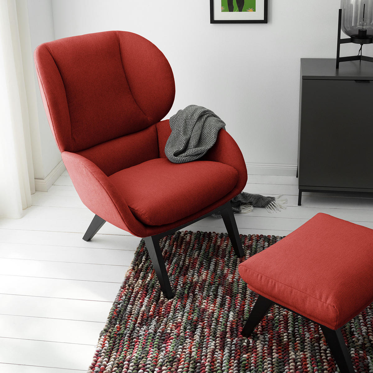 SESSEL - Rot/Schwarz, Eichenholz/Textil (82/102/90cm) - home24