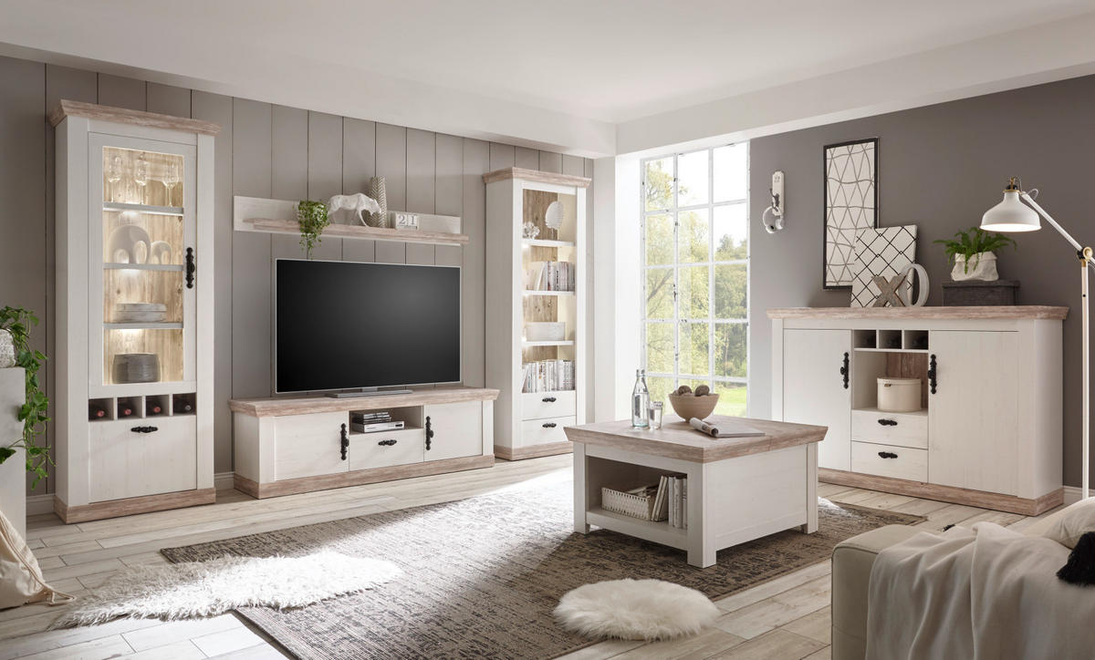 COUCHTISCH Pinie weiß, Oslo Pinie Landhaus, Beistelltisch mit Truhe Ablage, 86 x 86 cm quadratisch - Weiß/Pinienfarben, Holzwerkstoff (86/86/48cm) - Furn.Design