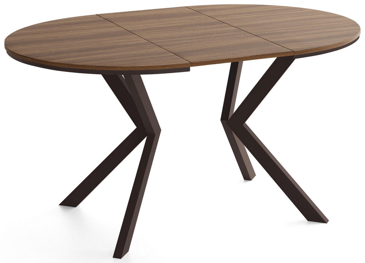 ESSTISCH Valio Neo rund oval ausziehbar verlängerbar mit braunen Metallbeinen, Nussbaum Braun 100-140/100/76 cm - Walnussfarben/Braun, Holzwerkstoff/Metall (100/140/76cm) - WFL GROUP