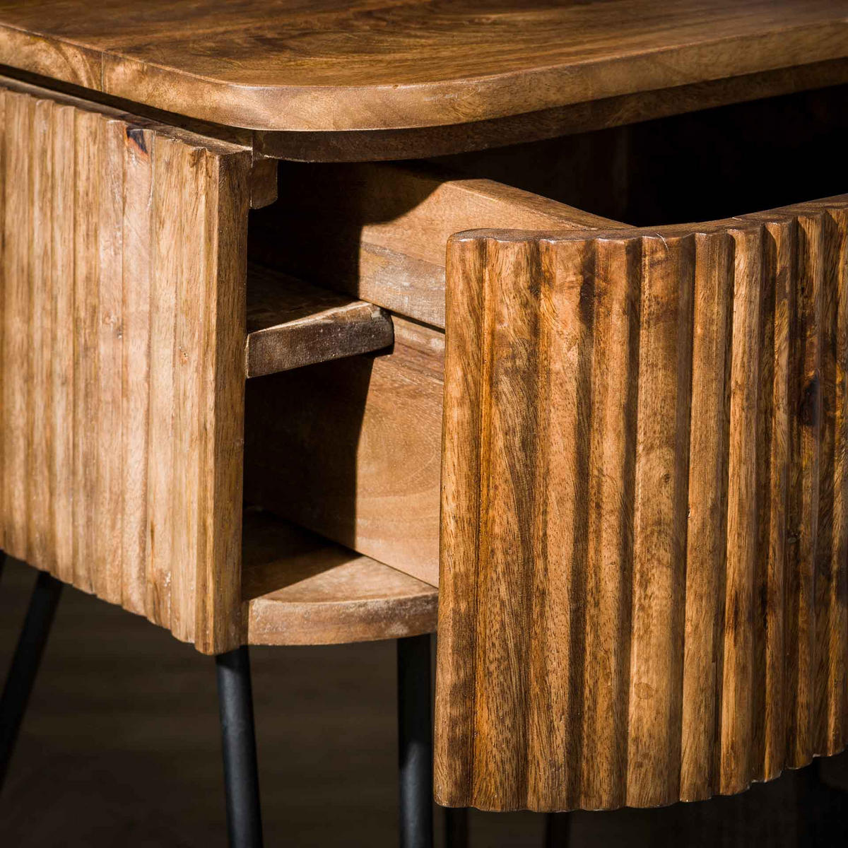 NACHTTISCH Wave Braun|Schwarz 40/45/60 cm - Braun, Holz (45/60/40cm) - Hoyz Collection