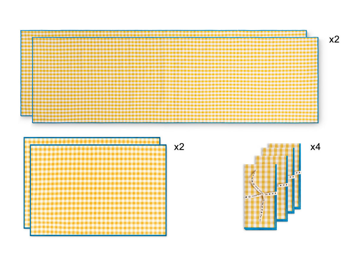 TISCHET 8-teilig, Baumwolle und PES (Polyester), gelb und blau SET FESTON - Gelb, Textil (40/130cm) - RNT By Really Nice Things