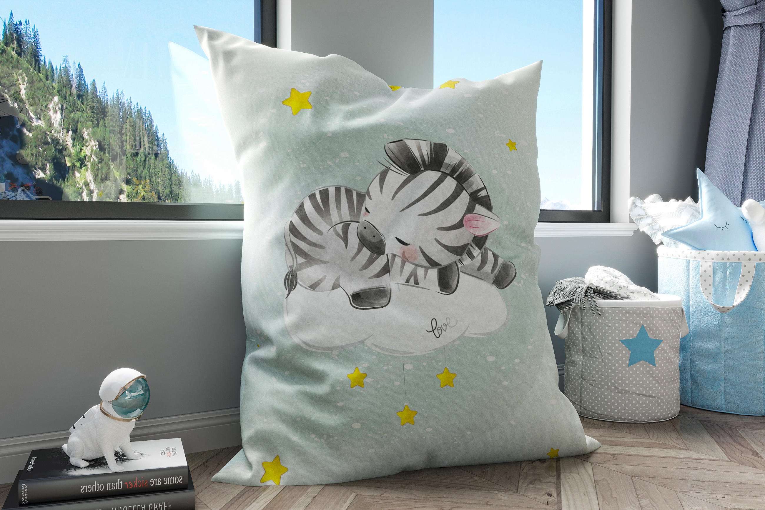 KINDER-SITZSACK - Zebra - Pastellgrün/Weiß, Textil (100/25/135cm) - Green Bean