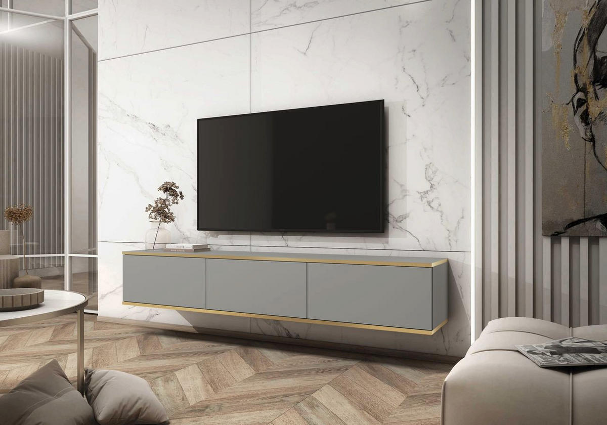 LOWBOARD – 175 cm – Oro – Ohne Füße (wandhängend) – TV-GEN0295 - Grau, Holzwerkstoff (175/30/32cm) - hi-markt