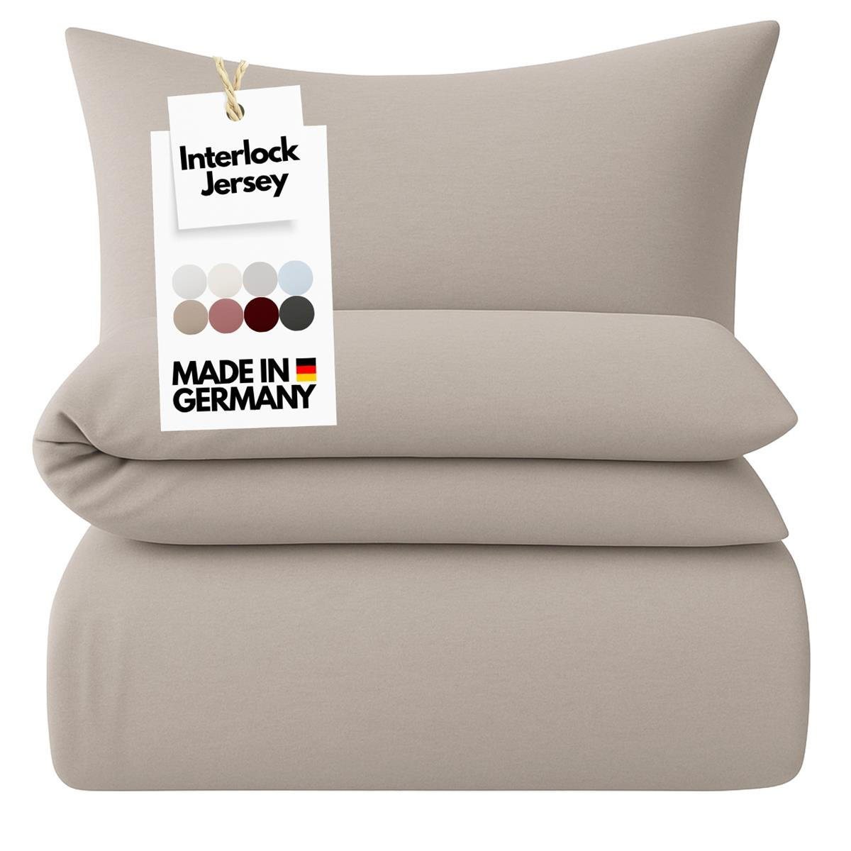 BETTWÄSCHE 135x200 Interlock Jersey Bettbezug einfarbig Baumwolle Kiesel Grau Uni - Made in Germany - Graubraun, Textil (135/200cm) - Carpe Sonno