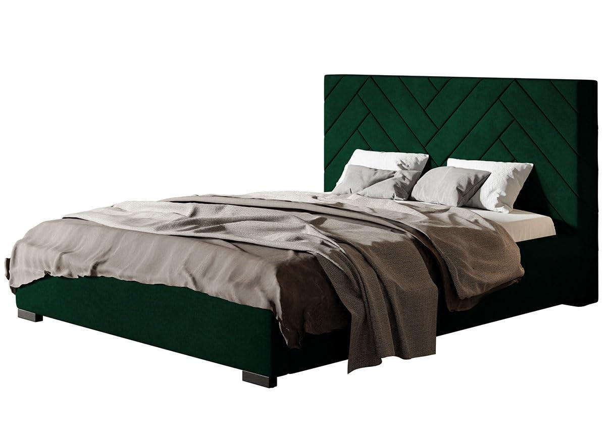 POLSTERBETT Sevilla mit Kopfteil, 160x200 cm, Doppelbett mit Bettkasten und Lattenrost aus Holz, Velourstoff Grün - Grün, Holz/Textil (160/200cm) - Alpi-Möbel