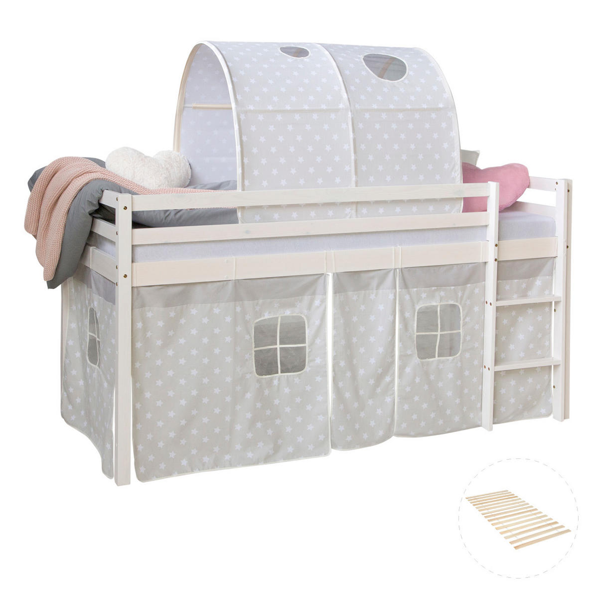 HOCHBETT 90/200 cm mit Lattenrost Tunnel Sterne - Weiß, Holz - Homestyle4u