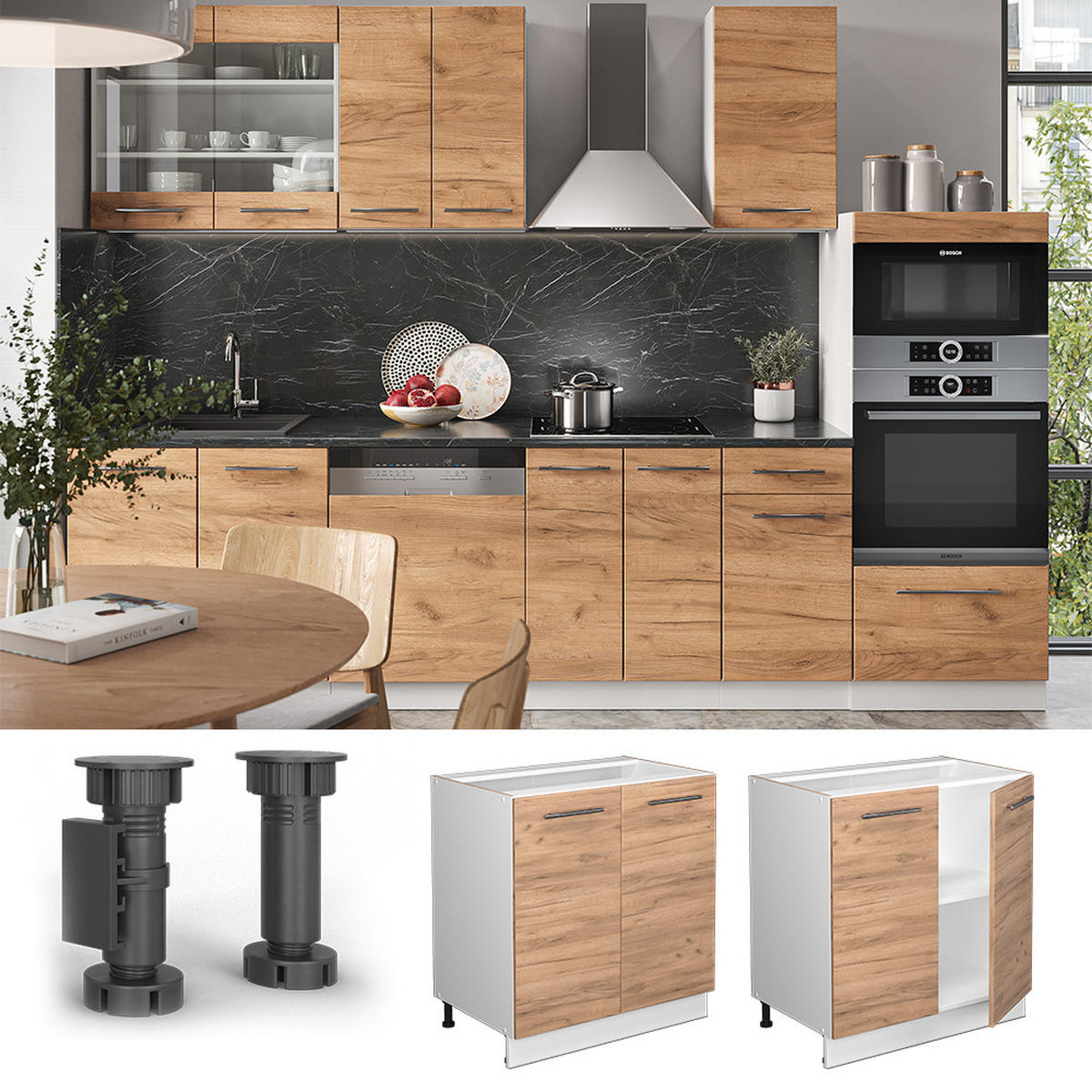 SPÜLENUNTERSCHRANK Fame-Line Goldkraft Eiche 80 cm mit Regal, AP Eiche - Eiche Wotan/Weiß, Holzwerkstoff (80/82/60cm) - Vicco