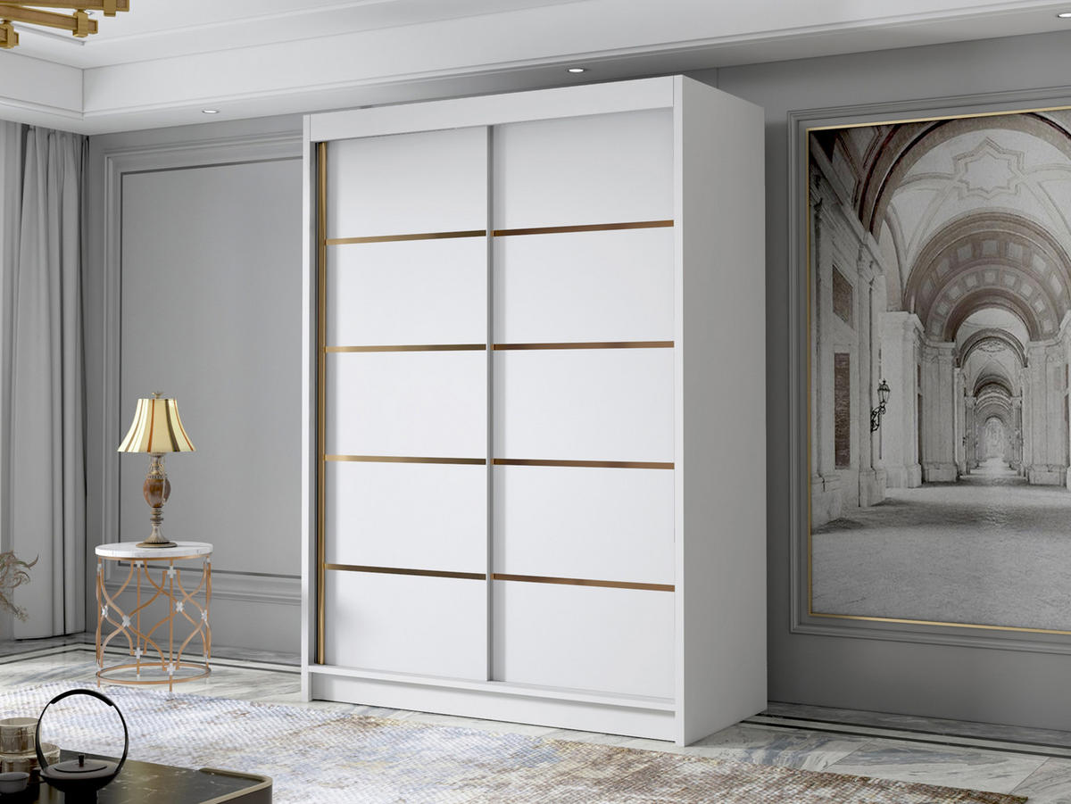 SCHIEBETÜRENSCHRANK Lungo IV - Goldfarben/Weiß, Holzwerkstoff/Metall (120/200/58cm) - MIRJAN24
