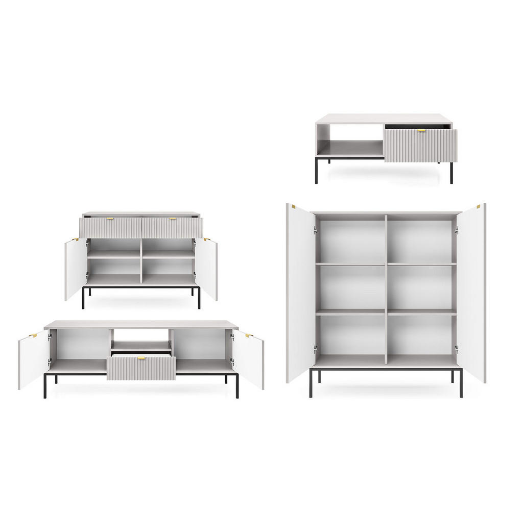 Thumbnail - Feldmann-Wohnen Wohnzimmer-Set, Grau, Metall, 14 Fächer, 4 Schubladen, Rechteckig, 362x125x68 cm, Wohnzimmer, Wohnwände,...