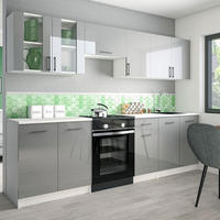KÜCHENZEILE LECO 260 grau glanz - Grau, Holzwerkstoff (260/82/46cm) - roe furniture