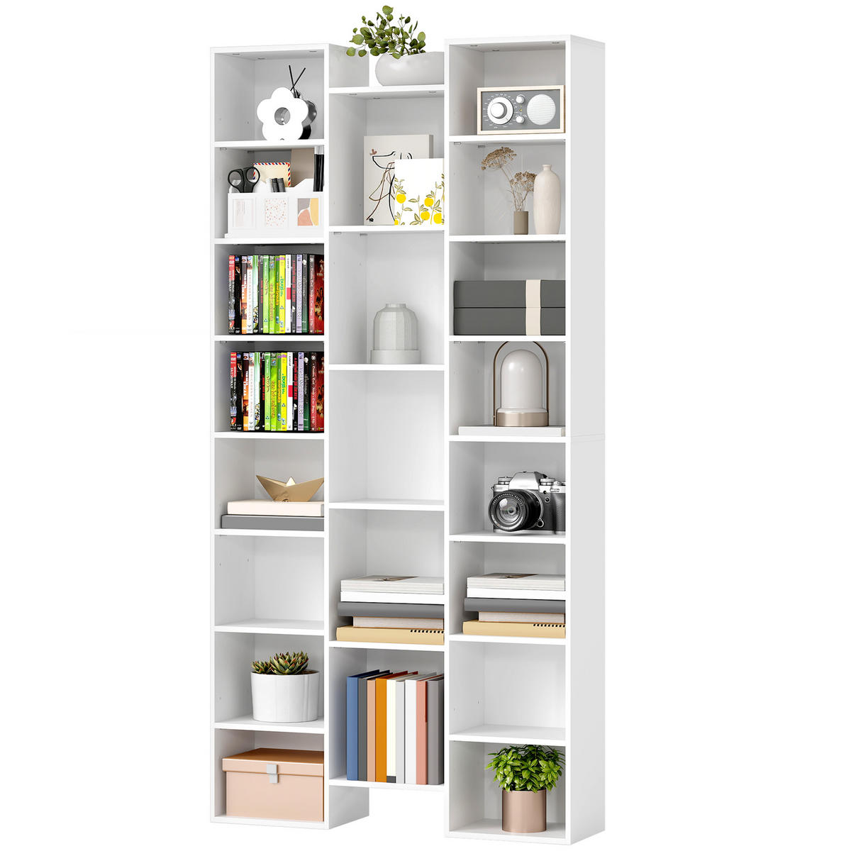BÜCHERREGAL,21 Fächer 10 verstellbare Böden 181cm hoch,weiß - Weiß, Kunststoff (89.5/181/23.5cm) - Vallsero
